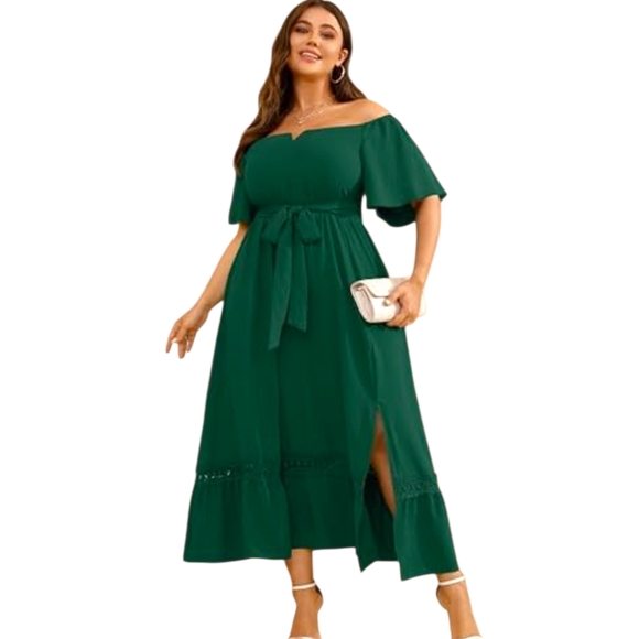 RWJ - 3x Green V Neck Semi Formal Dresses Short Sleeve Dress - Picture 4 of 16